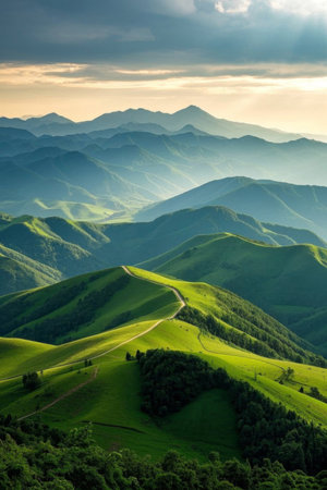 Panoramic view of natural scenery on the mountain roadの素材