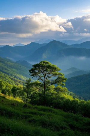 Mountain green trees natural sceneryの素材