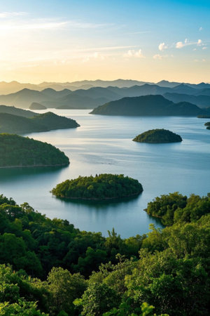 Panoramic view of natural scenery in the lakes and mountainsの素材
