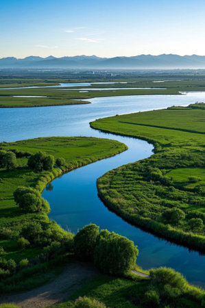 The green natural scenery of winding riversの素材