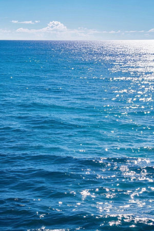 A blue ocean sparkling in the sunの素材