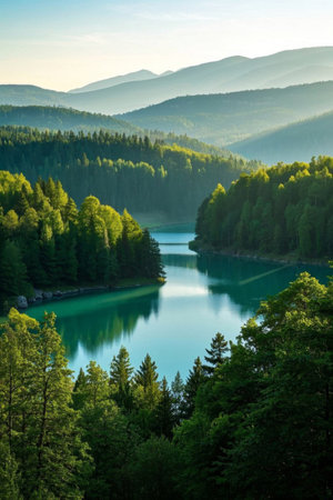 Quiet lakes and natural scenery in the mountains and forestsの素材