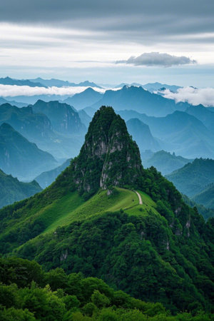 Mountain scenery surrounded by green mountains and sea of cloudsの素材