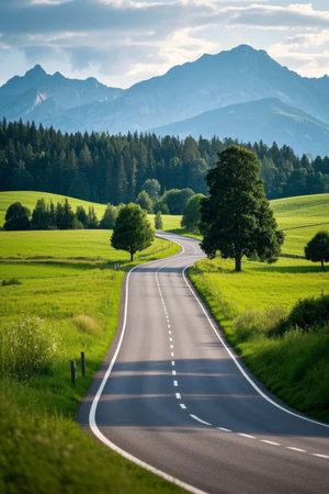 Rural winding roads and natural sceneryの素材