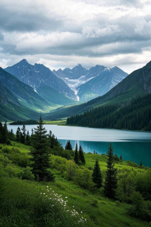 Natural scenery with mountains and riversの素材