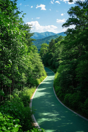 Winding green roads in the forestの素材