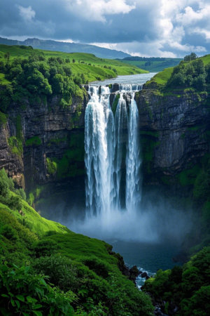 Magnificent mountain waterfalls and natural sceneryの素材