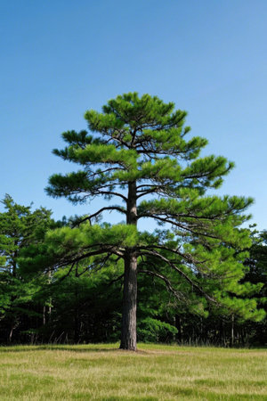 Pines standing tall in the meadowの素材