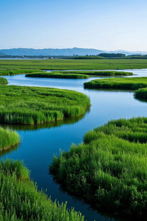 Panoramic view of the vast wetland natural sceneryの素材