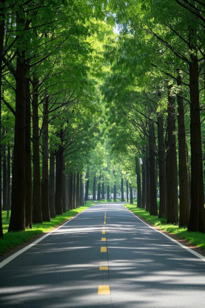 Green natural scenery on forest roadsの素材
