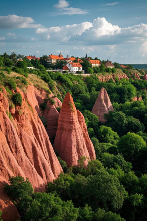 Red Rock Landscape with Hillside Villagesの素材