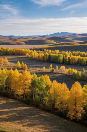 Autumn wilderness golden forest sceneryの素材