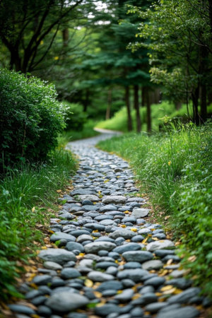 Forest cobblestone paths and natural sceneryの素材