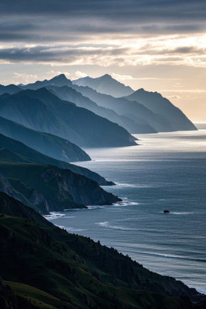 Natural landscape with mountains and seasの素材