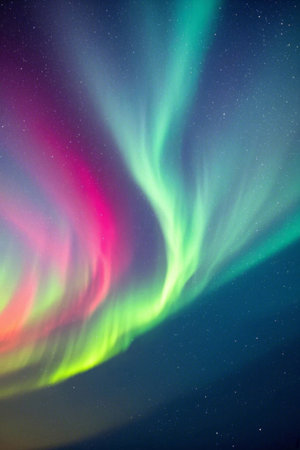 A gorgeous aurora scene in the night skyの素材