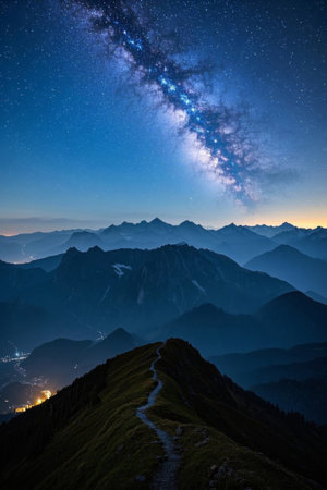 Mountain night view starry sky galaxy materialの素材