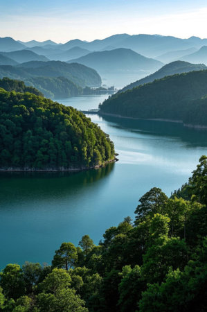 Natural landscape with mountains and riversの素材
