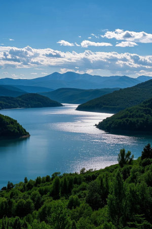 Panoramic view of natural scenery of mountain lakesの素材