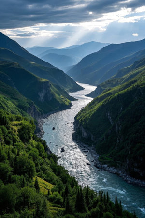 Natural scenery of rivers between valleysの素材