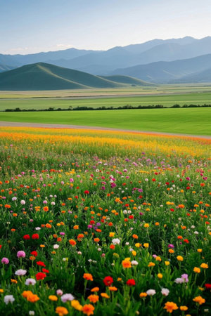 Long-term natural scenery of grassland flower seaの素材