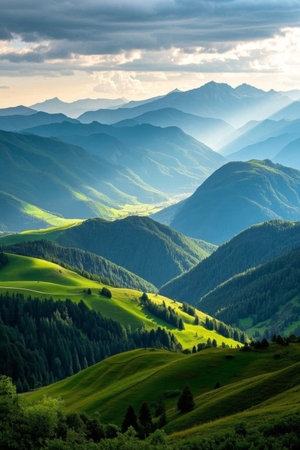 Panoramic view of the natural scenery of Qingshan Green Valleyの素材