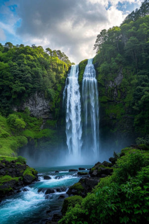 Spectacular waterfall views in the mountainsの素材