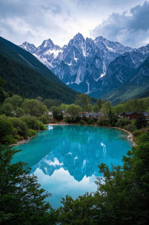 Blue Lake scenery at the foot of Jade Dragon Snow Mountainの素材