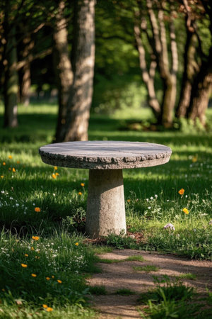 Stone table landscape in park meadowの素材