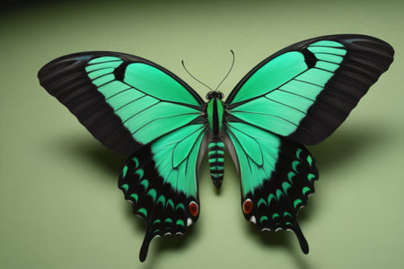 Close up of green and black butterflyの素材