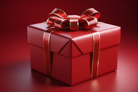 Red gift box with gold ribbonの素材