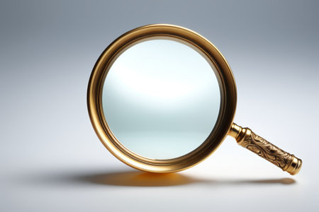 Close up of a gold magnifying glassの素材