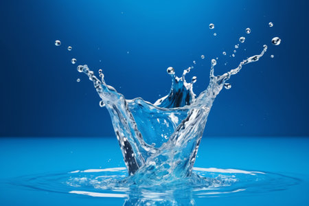 Close up of splashing water on blue backgroundの素材