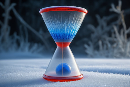 Close up of an hourglass still life in the snowの素材