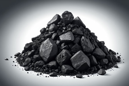 Close up of a black coal pileの素材