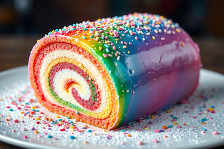 Close up of colorful decorated cake rollsの素材