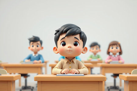 Cartoon students in the classroomの素材