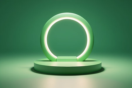 Round luminous display stand with green backgroundの素材