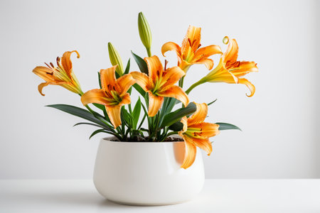 Orange lilies in white potsの素材