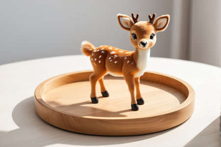 Fawn decorative ornaments on wooden traysの素材