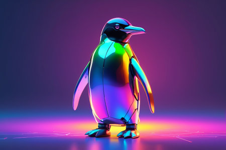 Metallic colored penguin stereo imageの素材