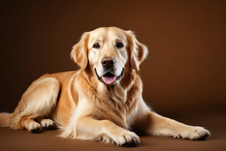 Close up of a reclining golden retrieverの素材