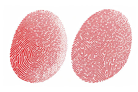 Close up of two red fingerprintsの素材