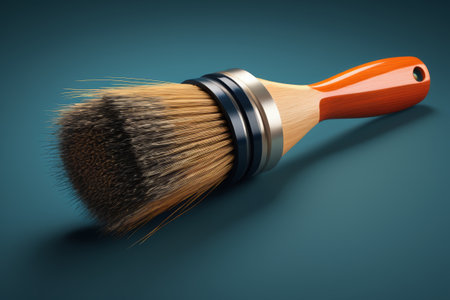 Close up of paint brush with orange handleの素材