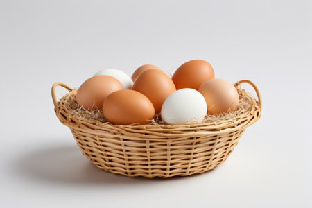 Fresh eggs in a basketの素材