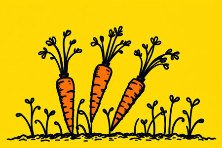 Carrot illustration on hand drawn yellow backgroundの素材