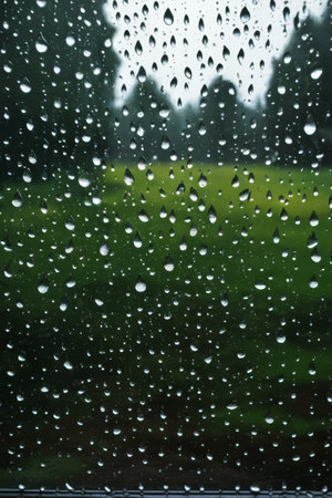 Raindrops on glass and outdoor sceneryの素材