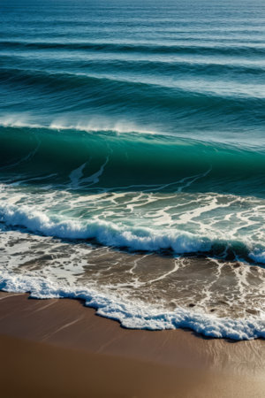 Natural landscape with waves crashing on the beachの素材