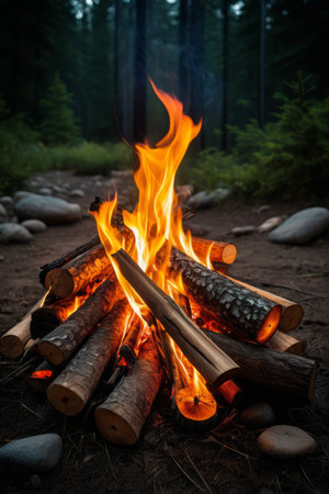 Bonfire pile in the forestの素材