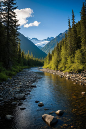Clear river natural landscape in the mountains and forestsの素材