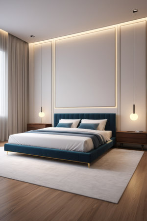 Modern minimalist style bedroom bed displayの素材